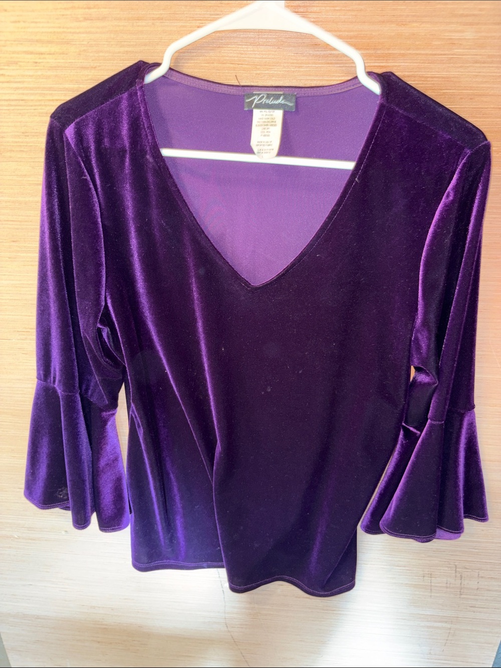 Prelude Purple Velvet V-Neck Bell Sleeve Top